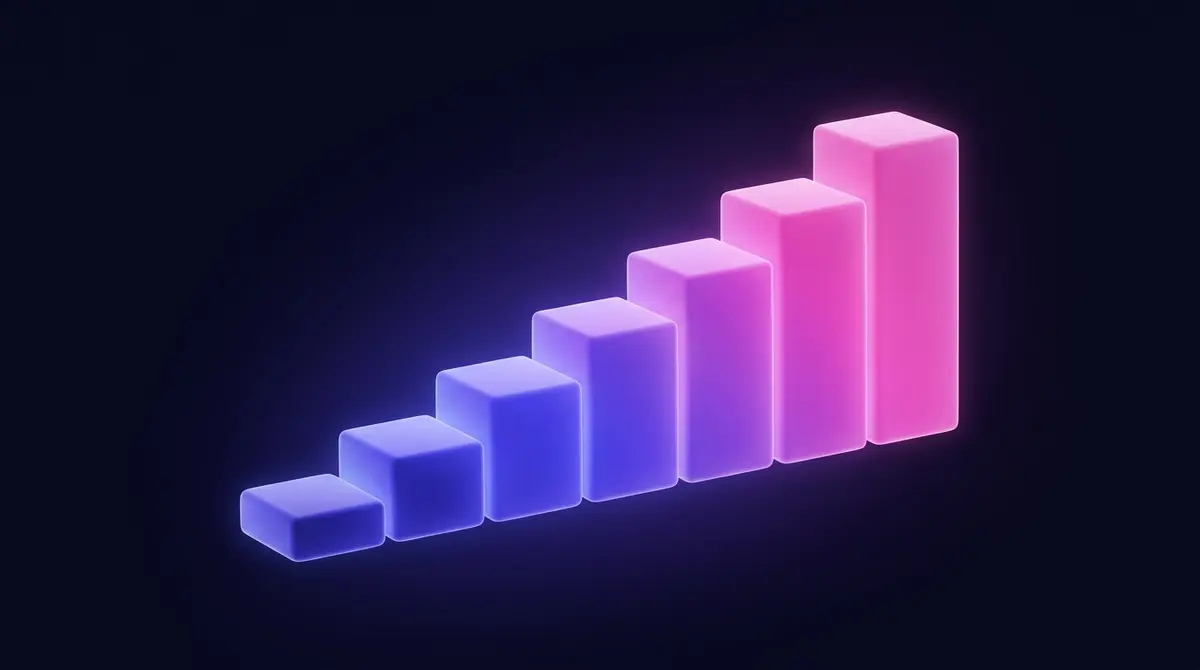 A clean conceptual illustration of a rising staircase where each step is a different height, representing how a lower profit margin demands a higher break even point, abstract and premium